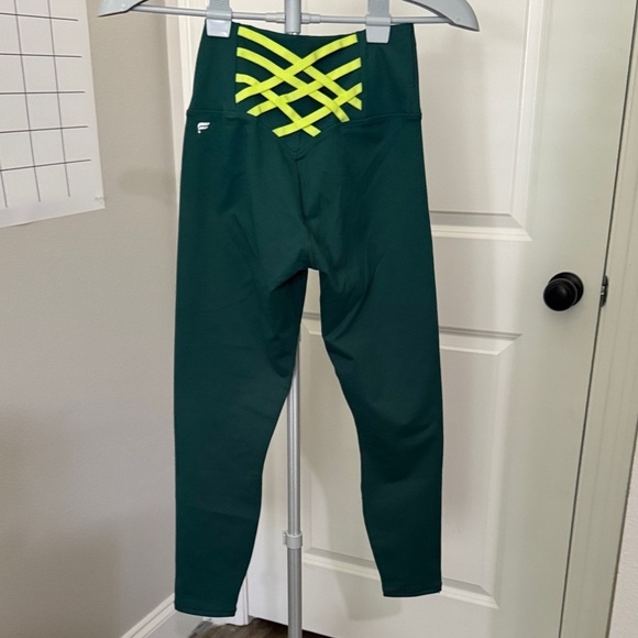 Fabletics Pants - Fabletics Dark Green Leggings with Neon Yellow Accents